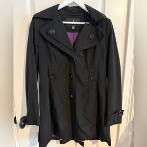 London Fog Black Rain Trench with Purple Lining XS